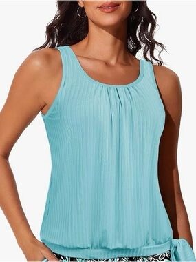 Summer Mae Mint Green Aqua Ribbed Tankini Swim Top NWT XL Blouson